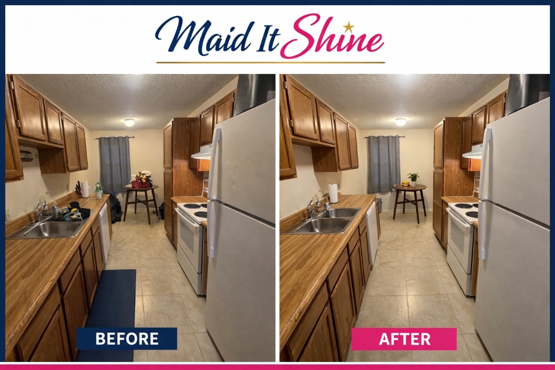 Before and after kitchen cleaning by Maid It Shine