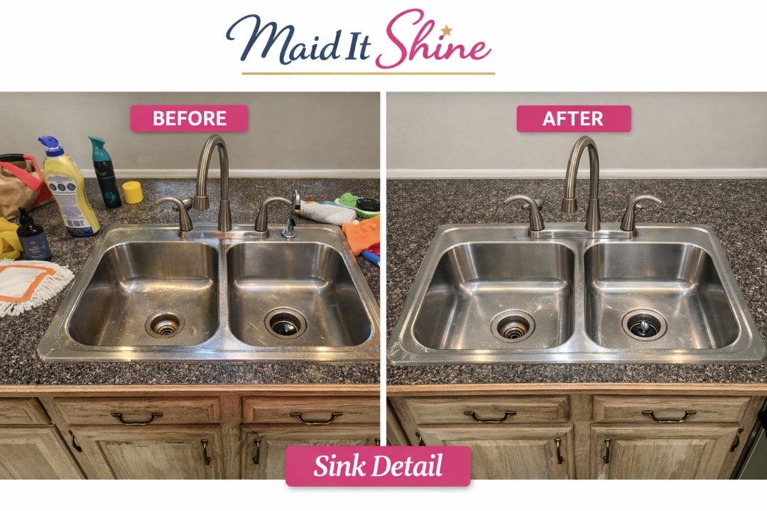 Before and after bathroom cleaning by Maid It Shine